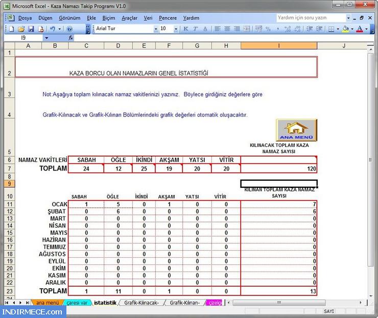 Kaza Namazı Takip Excel Programı